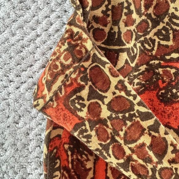 Talbots Dress Womens 8 Orange Paisley Pineapple Linen Midi Belted Half Sleeve - Picture 5 of 12